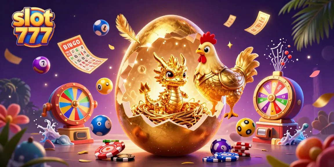 Slot 777 menampilkan ilustrasi 3D dengan naga emas dan elemen permainan judi menarik.