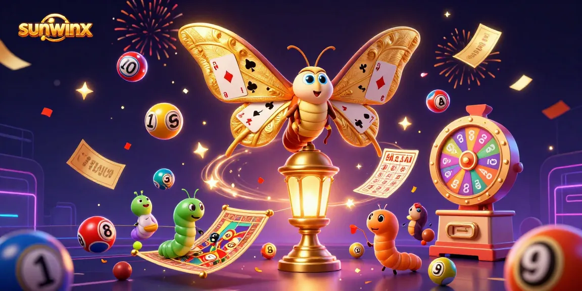Engage with sunwinx's vibrant casino world, featuring lottery balls, a prize wheel, and dynamic characters.