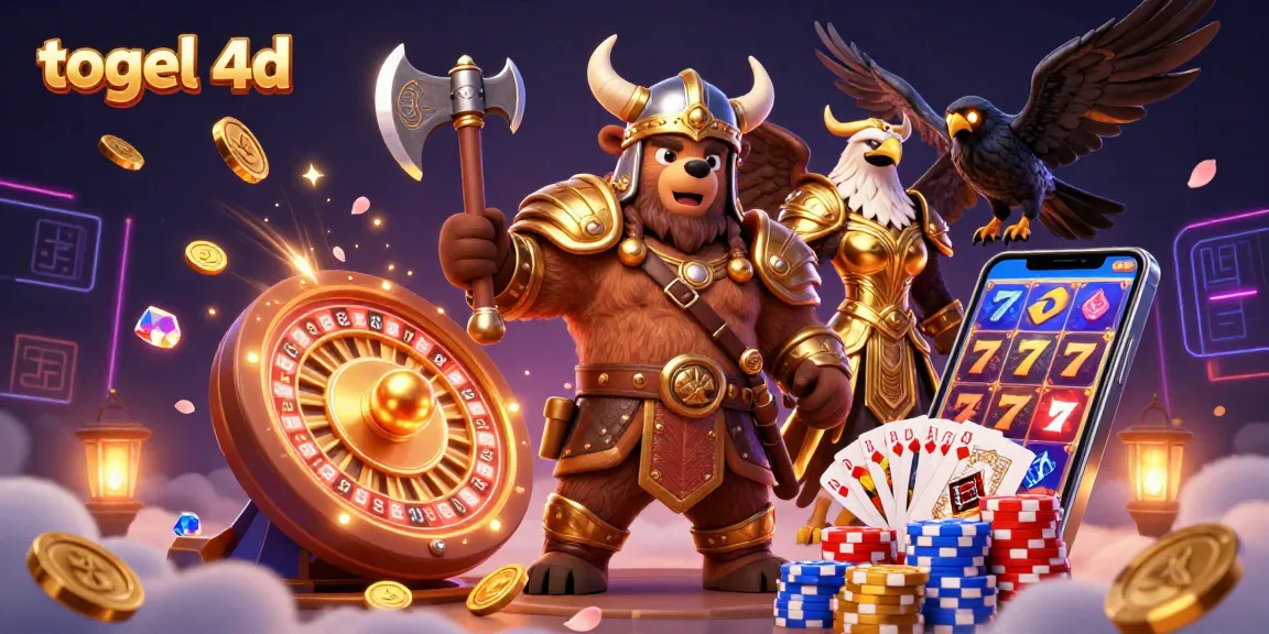 Experience thrilling togel 4d action with dynamic elements of a Viking bear, Valkyrie eagle, and vibrant casino features.