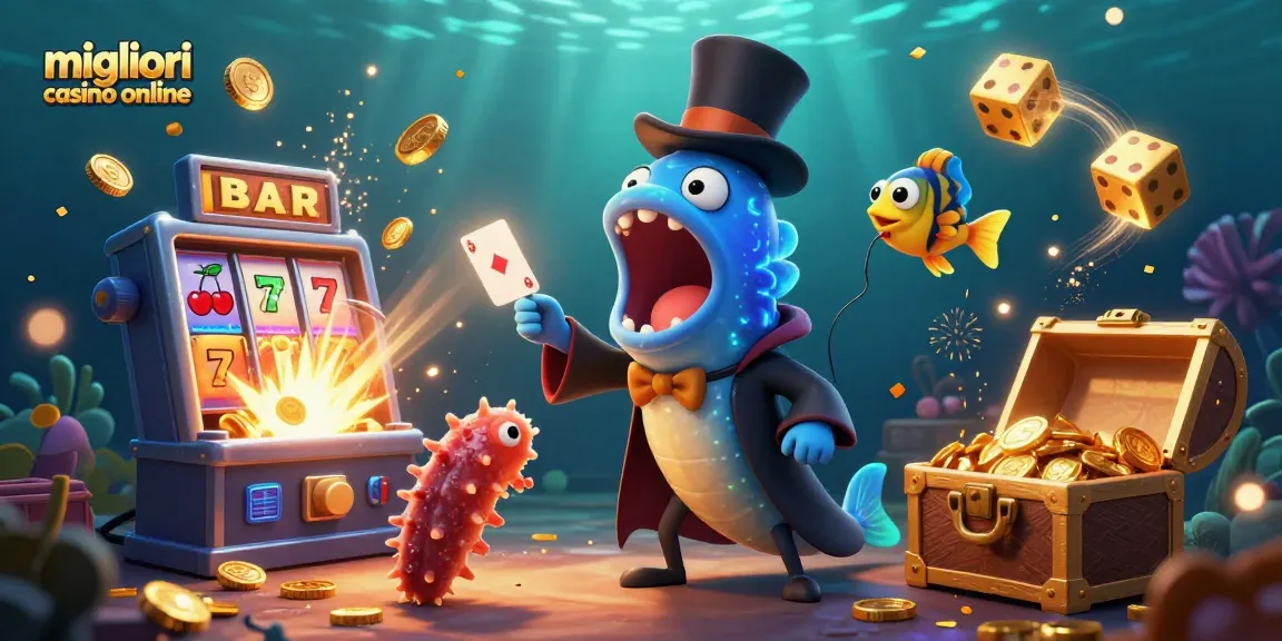 Gioca nei migliori casino online con una scena magica di creature marine animati che sfidano la fortuna.