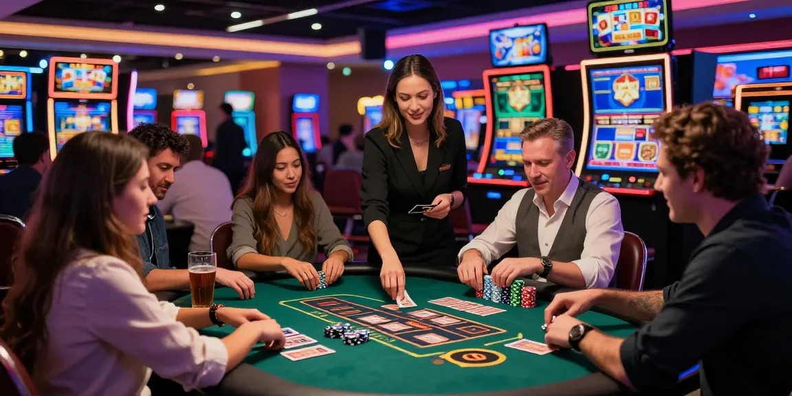 Players enjoying games at casinos that accept credit cards, full of excitement and lights.